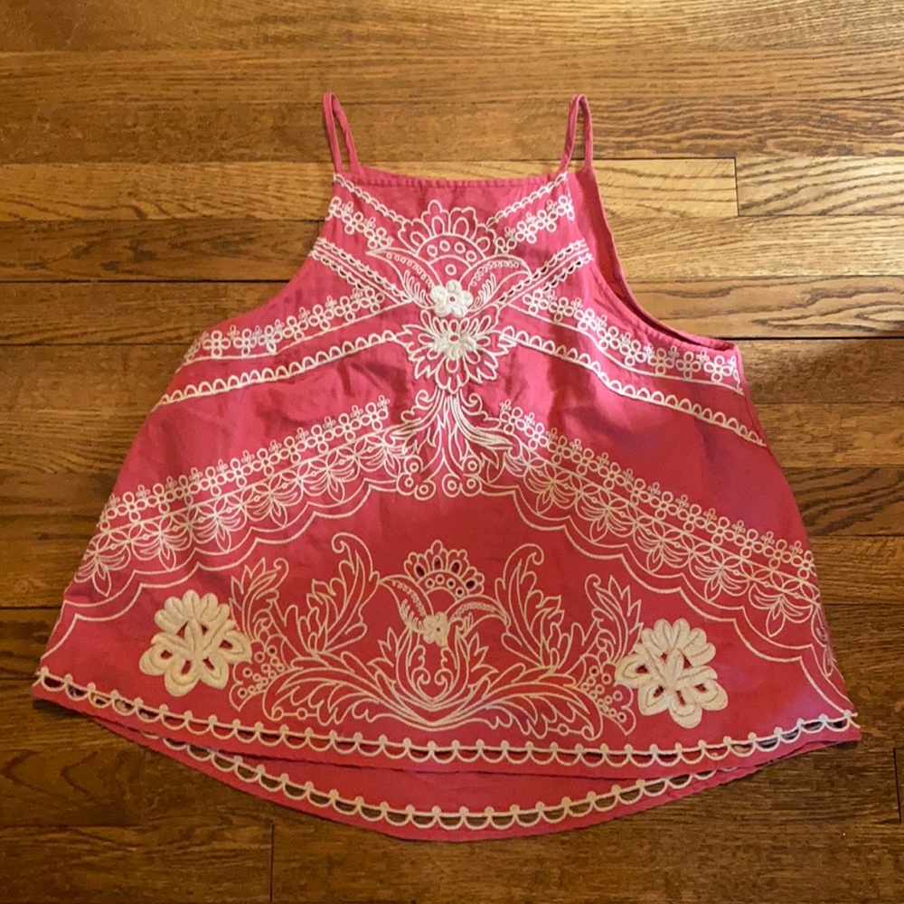 Anthro coral embroidered tank Sz 6